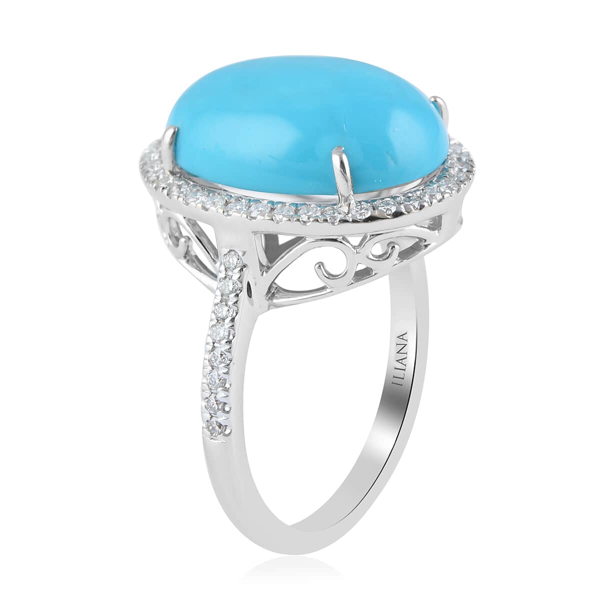 Iliana 18K White Gold AAA Sleeping Beauty Turquoise and GH SI Diamond Halo Ring (Size 8.0) 5.60 Grams 4.90 ctw image number 2