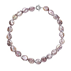 Multi Color Coin Freshwater Pearl Necklace 20 Inches in Sterling Silver