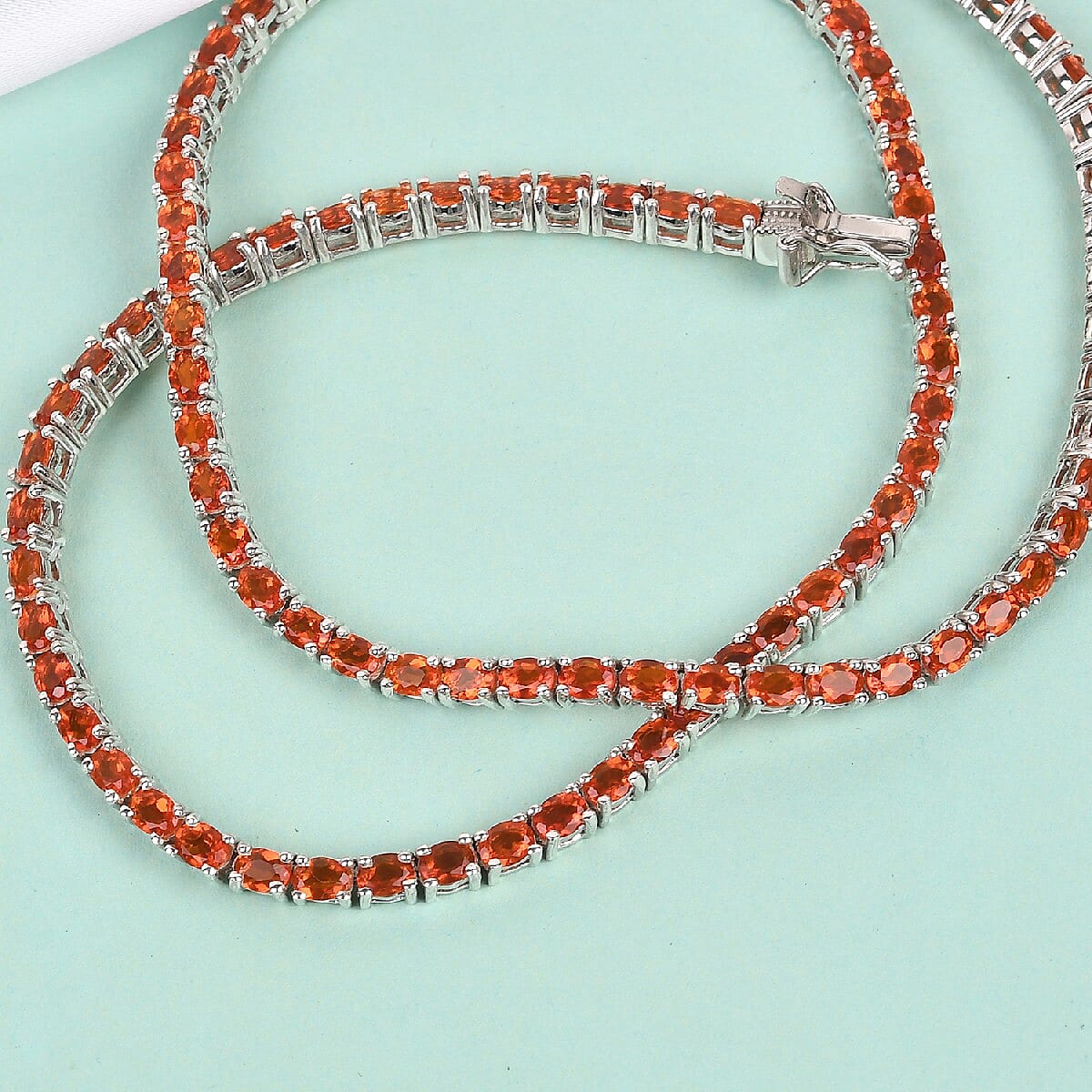 Crimson Fire Opal Tennis Necklace 18 Inches in Platinum Over Sterling Silver 11.50 ctw image number 1