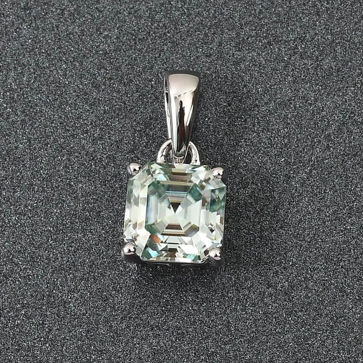 Luxoro 10K White Gold Blue Moissanite Oct 7x7 mm Solitaire Pendant 1.60 ctw image number 1