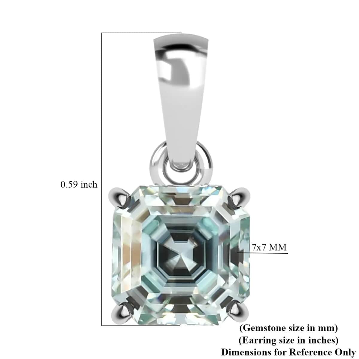 Luxoro 10K White Gold Blue Moissanite Oct 7x7 mm Solitaire Pendant 1.60 ctw image number 6