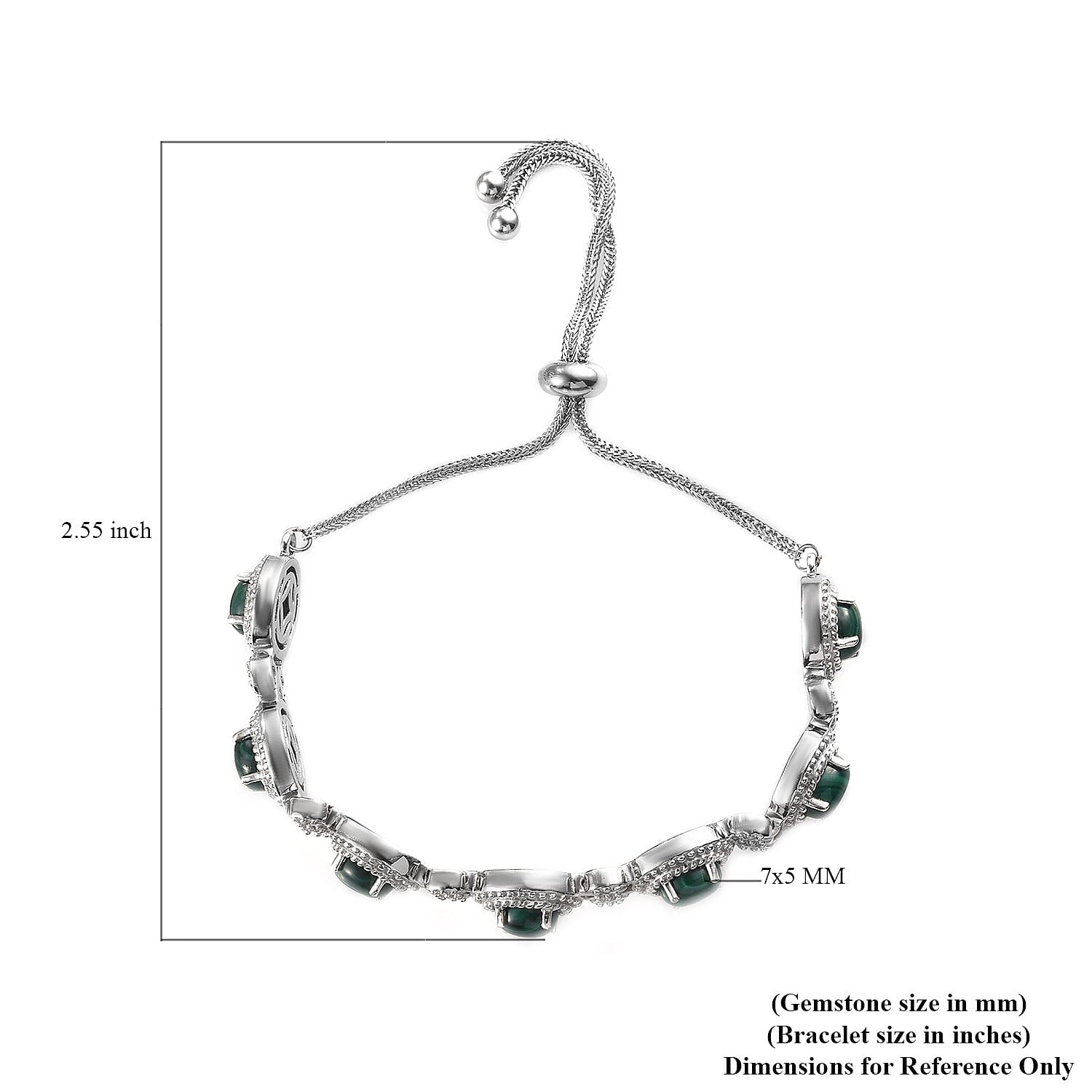 African Malachite Bolo Bracelet in Platinum Over Copper & Stainless Steel 8.50 ctw