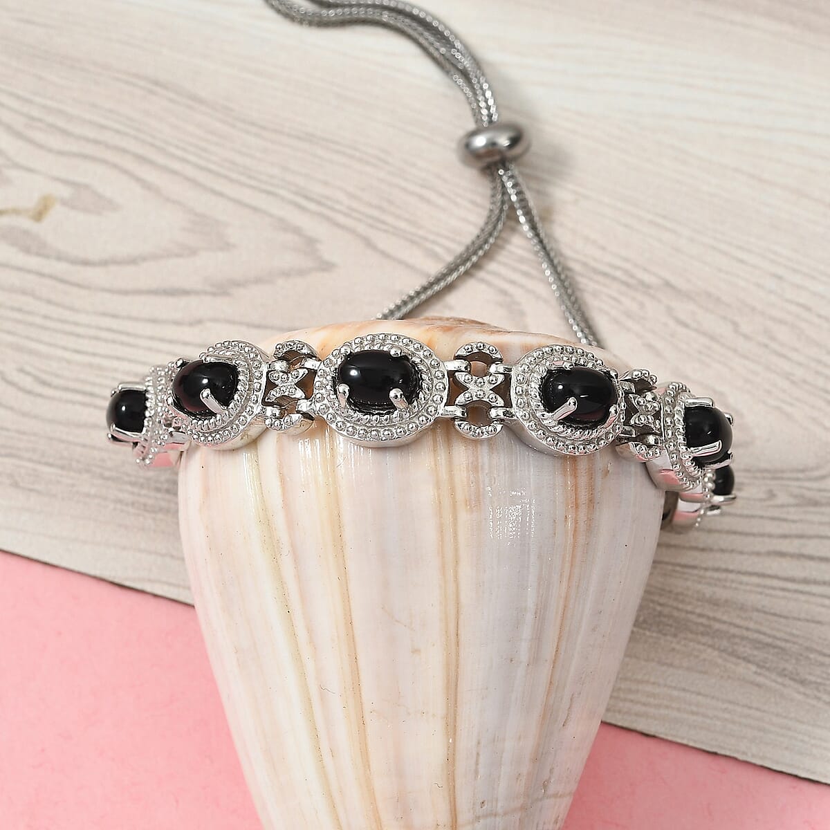 Black Onyx Bolo Bracelet in Platinum Over Copper and Stainless Steel 6.30 ctw image number 1