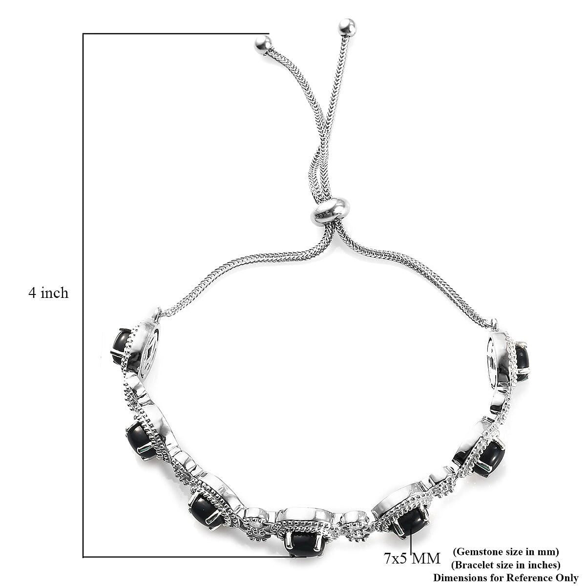 Black Onyx Bolo Bracelet in Platinum Over Copper and Stainless Steel 6.30 ctw image number 4