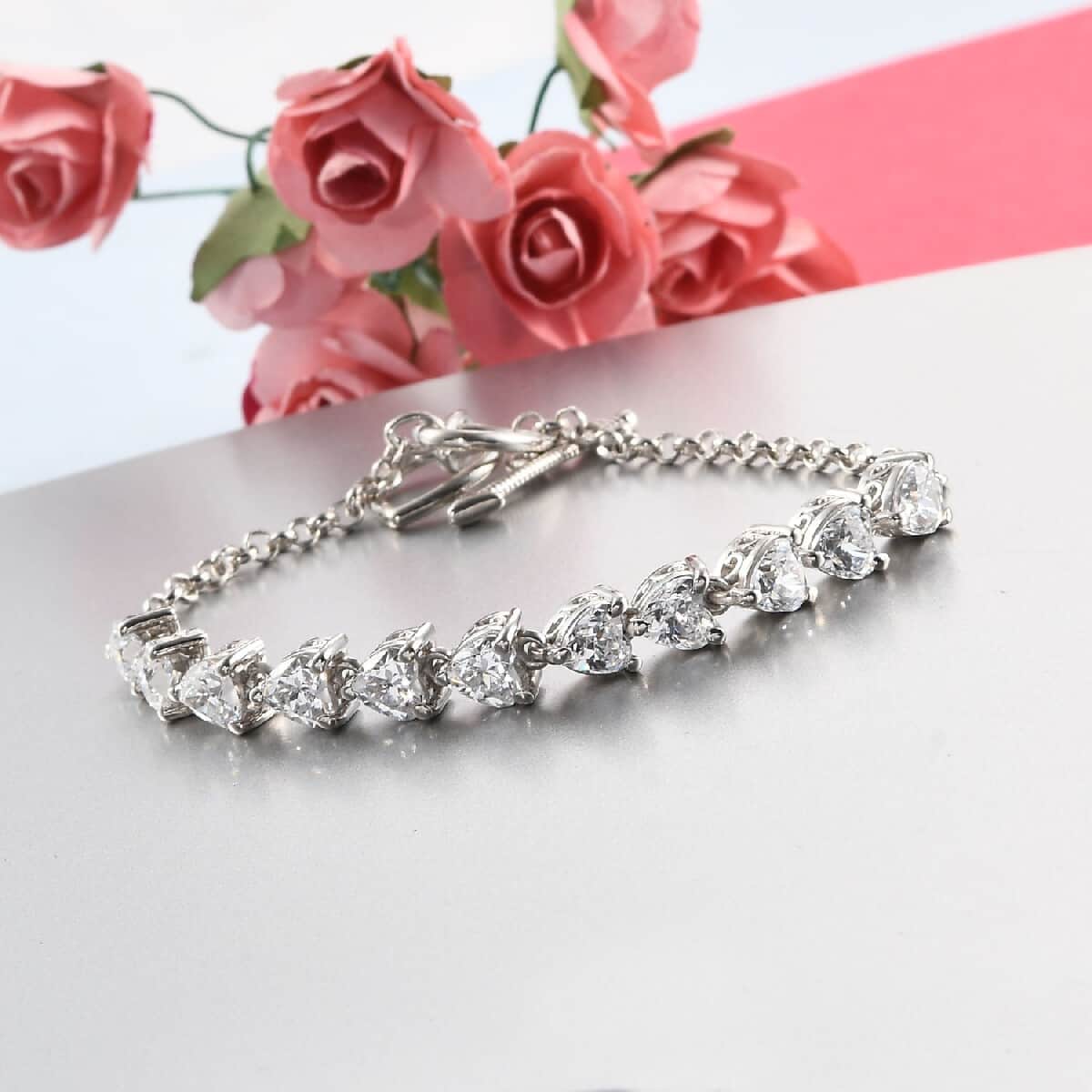 Lustro Stella Made with Finest CZ Bracelet in Platinum Over Sterling Silver (6.50 In) 8.75 ctw image number 1