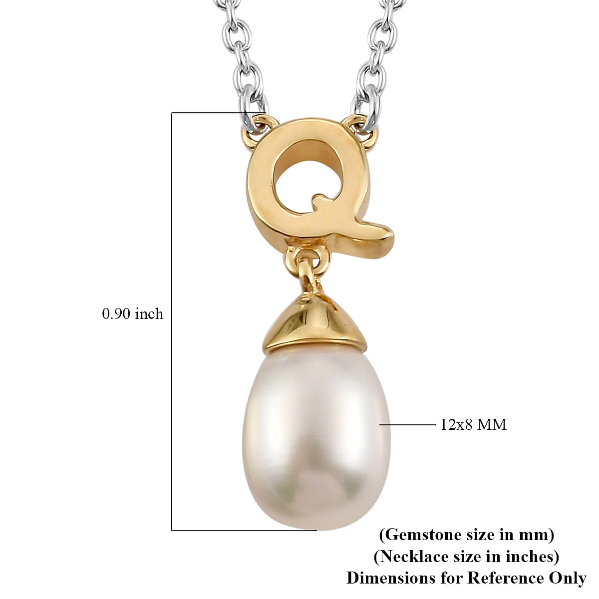 Freshwater Pearl Initial Q Drop Pendant Necklace (18 Inches) in Vermeil YG Over Sterling Silver and Stainless Steel image number 4