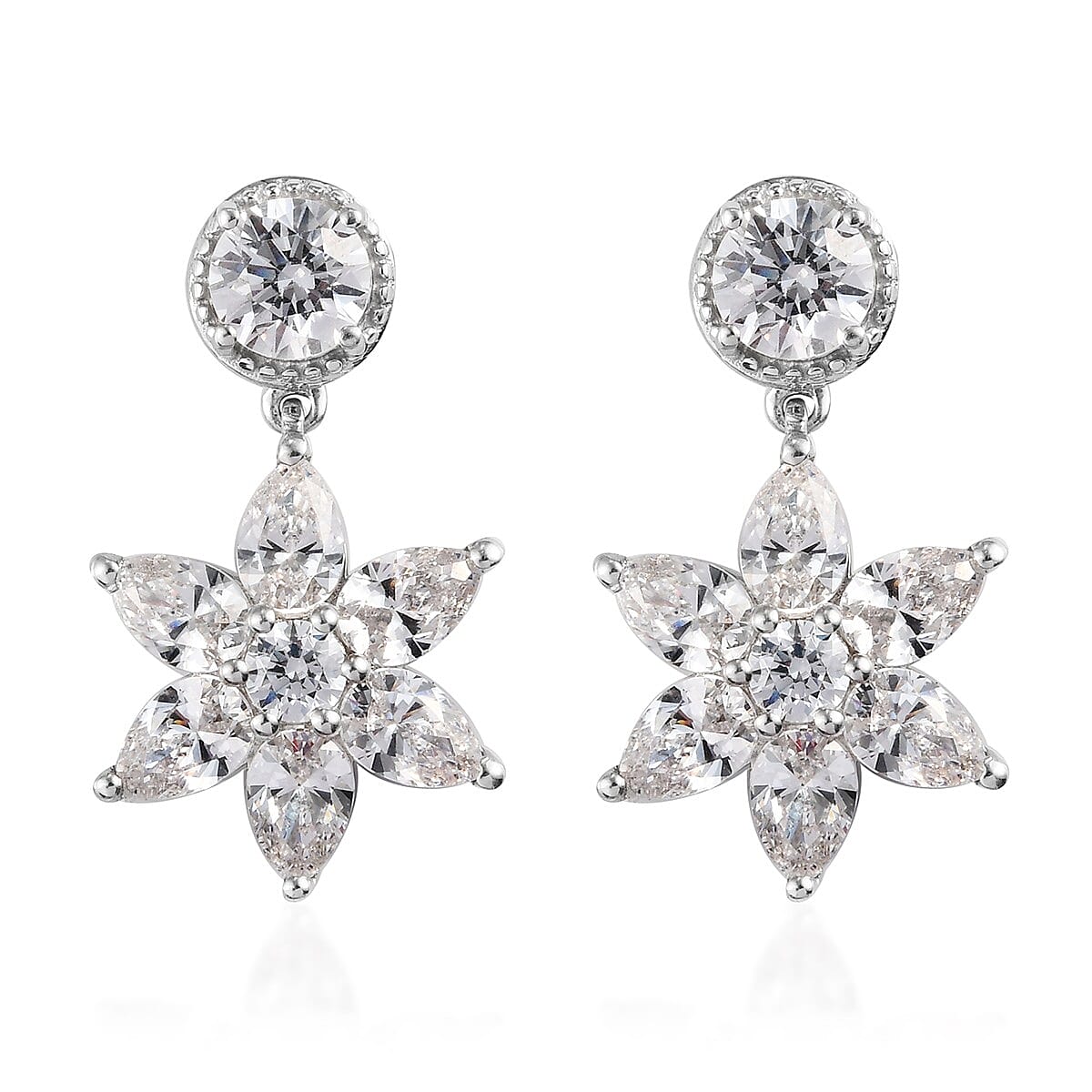 Lustro Stella Made with Finest CZ Dangle Earrings in Platinum Over Sterling Silver 11.10 ctw