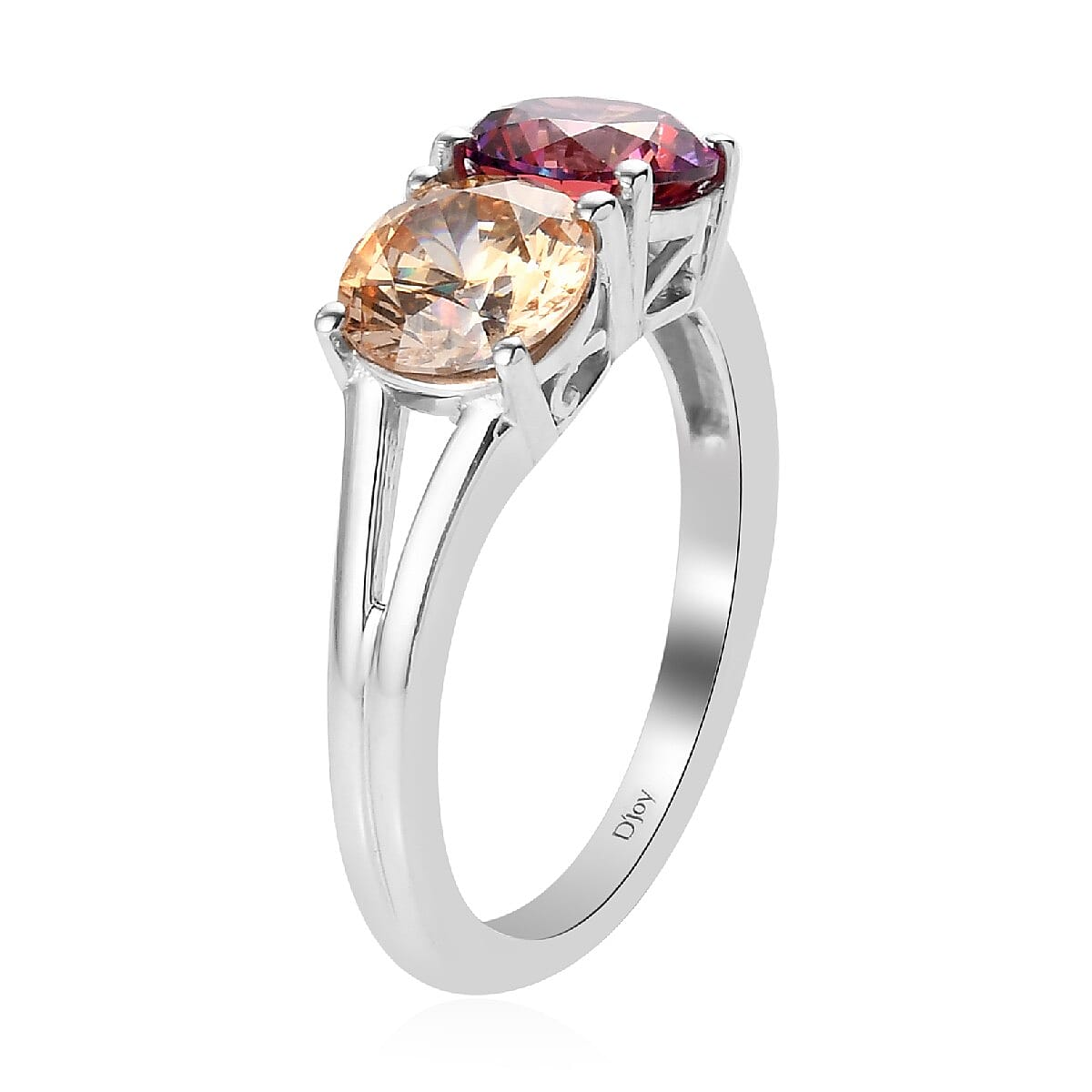 Lustro Stella Made with Finest Amber and Dark Red CZ Ring in Platinum Over Sterling Silver (Size 7.0) 3.90 ctw image number 3