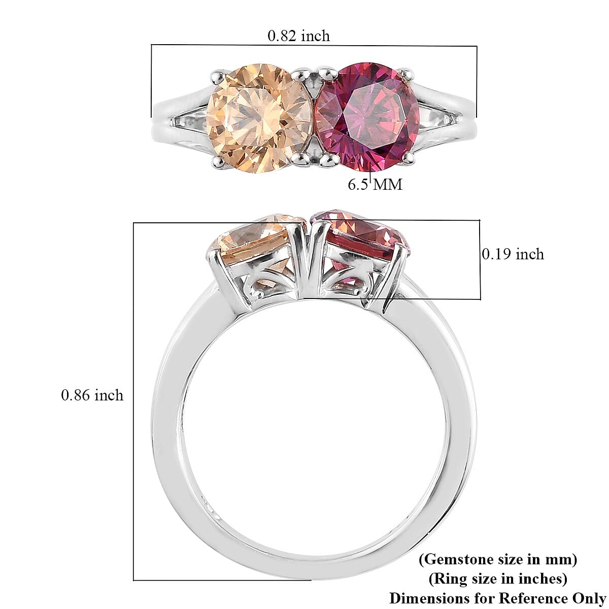 Lustro Stella Made with Finest Amber and Dark Red CZ Ring in Platinum Over Sterling Silver (Size 7.0) 3.90 ctw image number 5