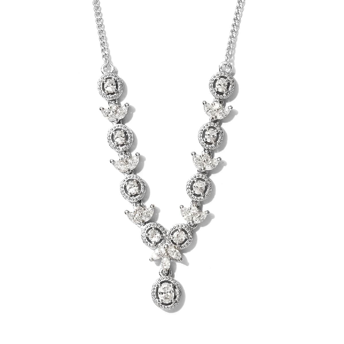 Lustro Stella Made with Finest CZ Cluster Necklace 18 Inches in Platinum Over Sterling Silver 3.25 ctw image number 0