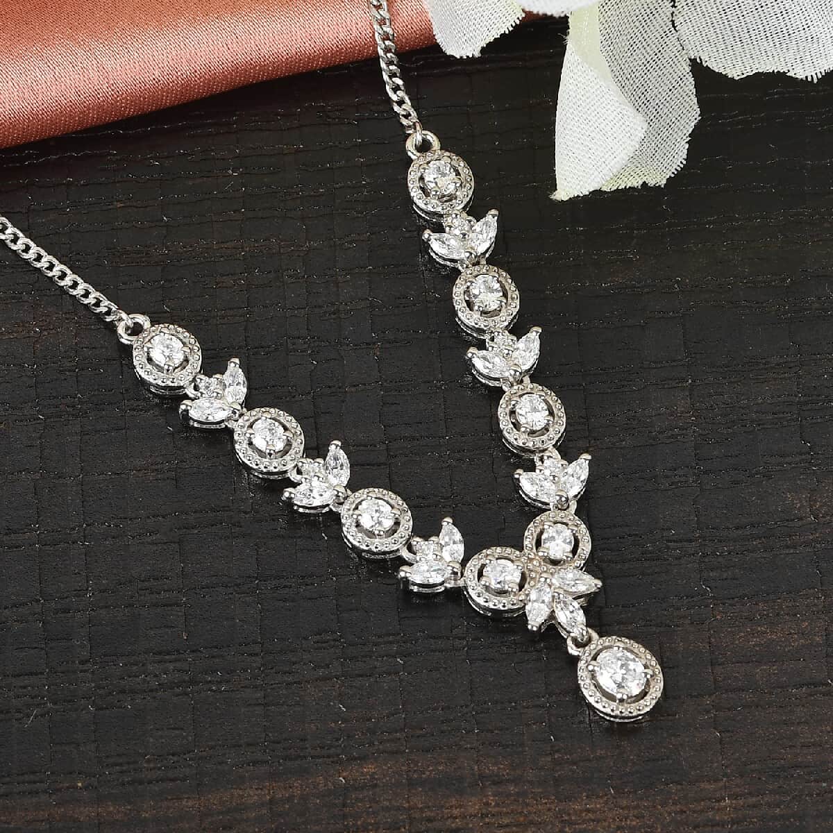 Lustro Stella Made with Finest CZ Cluster Necklace 18 Inches in Platinum Over Sterling Silver 3.25 ctw image number 1