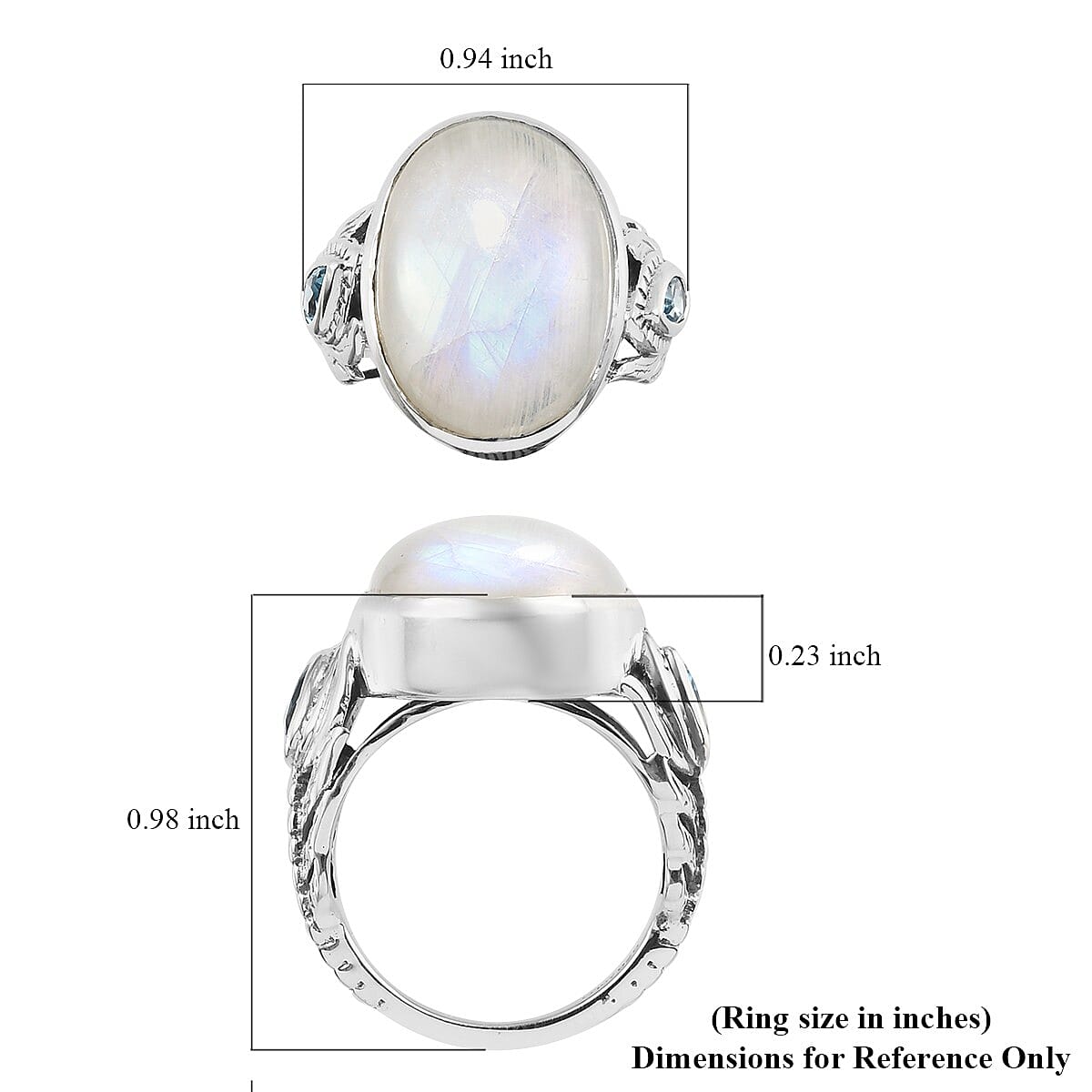 Kuisa Rainbow Moonstone, Swiss Blue Topaz Ring in Sterling Silver (Size 10.0) 11.35 ctw