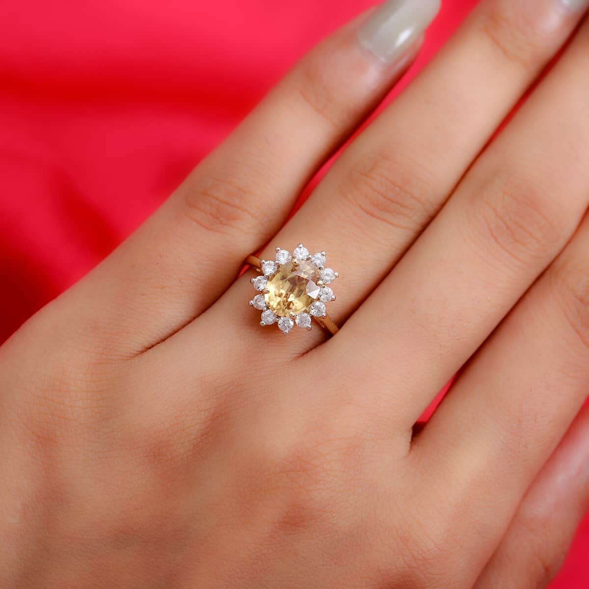 LUXORO 10K Yellow Gold Premium Canary Yellow Zircon and Natural White Zircon Flower Ring (Size 8.0) 3.80 ctw image number 2