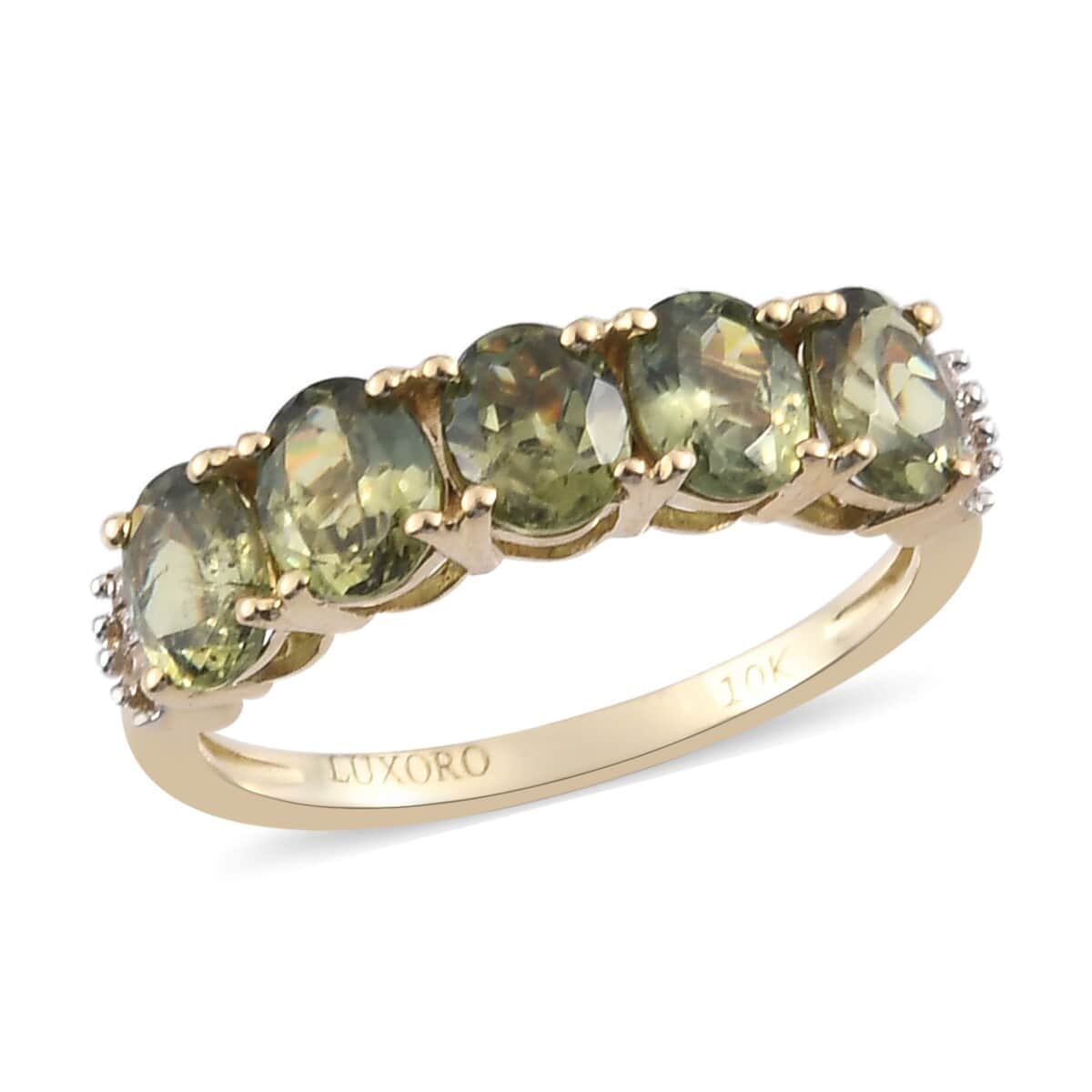 LUXORO Premium Natural Ambanja Demantoid Garnet and Diamond 5 Stone Ring in 10K Yellow Gold (Size 9.0) 2.25 ctw image number 0