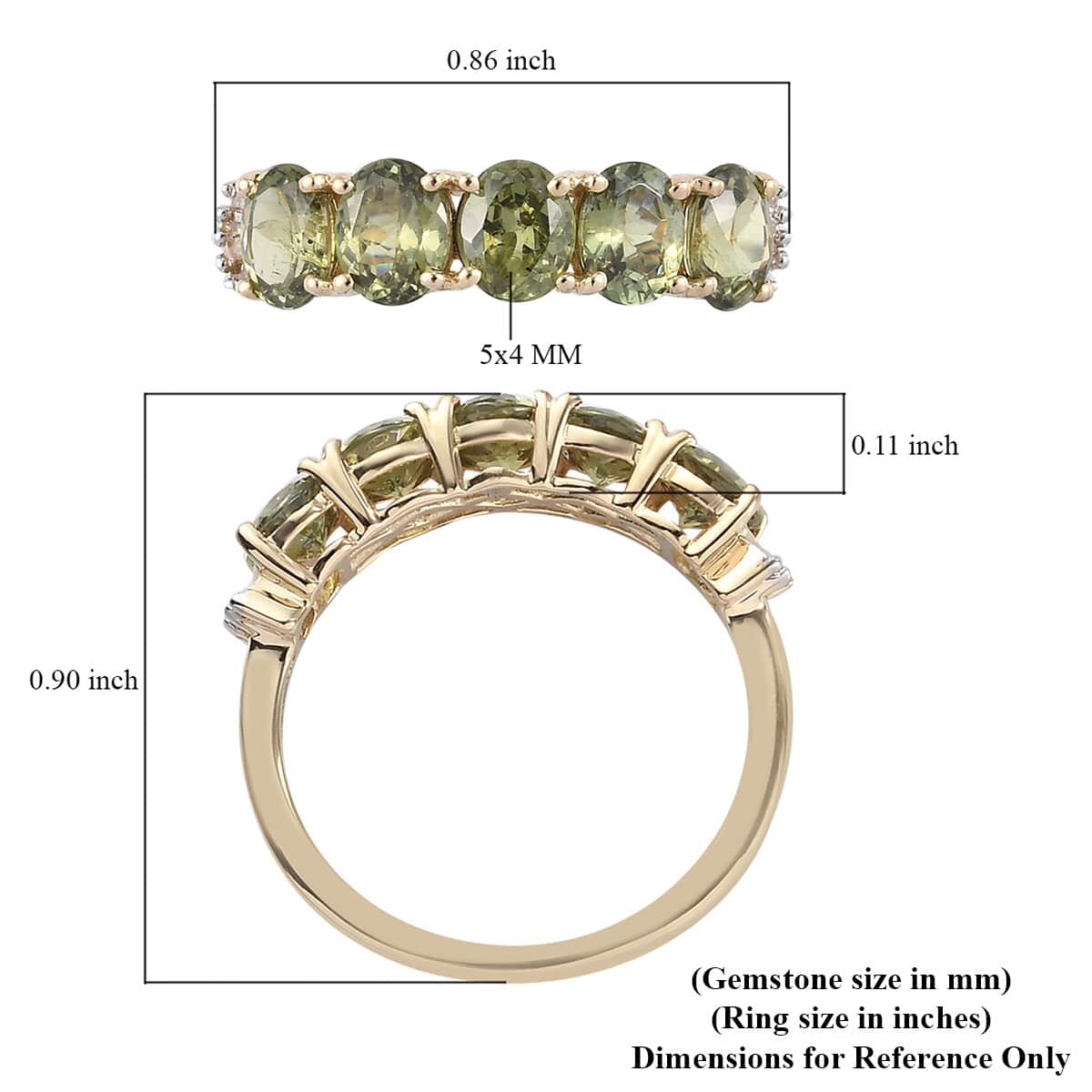 LUXORO 10K Yellow Gold Premium Natural Ambanja Demantoid Garnet and Diamond 5 Stone Ring (Size 7.0) 2.25 ctw image number 5