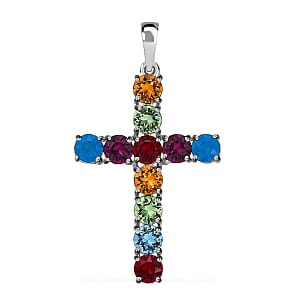 J Francis Embellished with Multi Color Crystal by Swarovski Cross Pendant without Chain in Sterling Silver