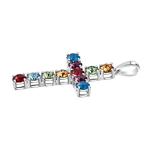 J Francis Embellished with Multi Color Crystal by Swarovski Cross Pendant without Chain in Sterling Silver