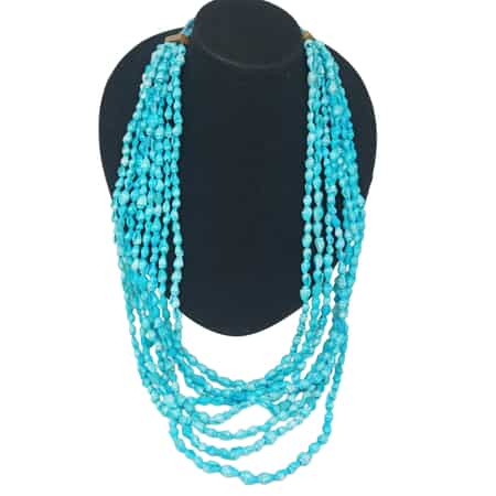Turquoise Color Seed Beaded Multi Layered Necklace 26 Inches with 15mm Lock image number 0