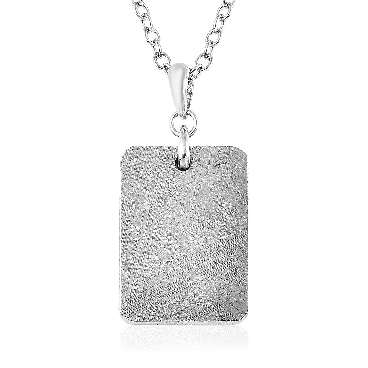 Marvelous Meteorite (Cush 18x13 mm) Pendant Necklace (24 Inches) in Rhodium Over Sterling Silver