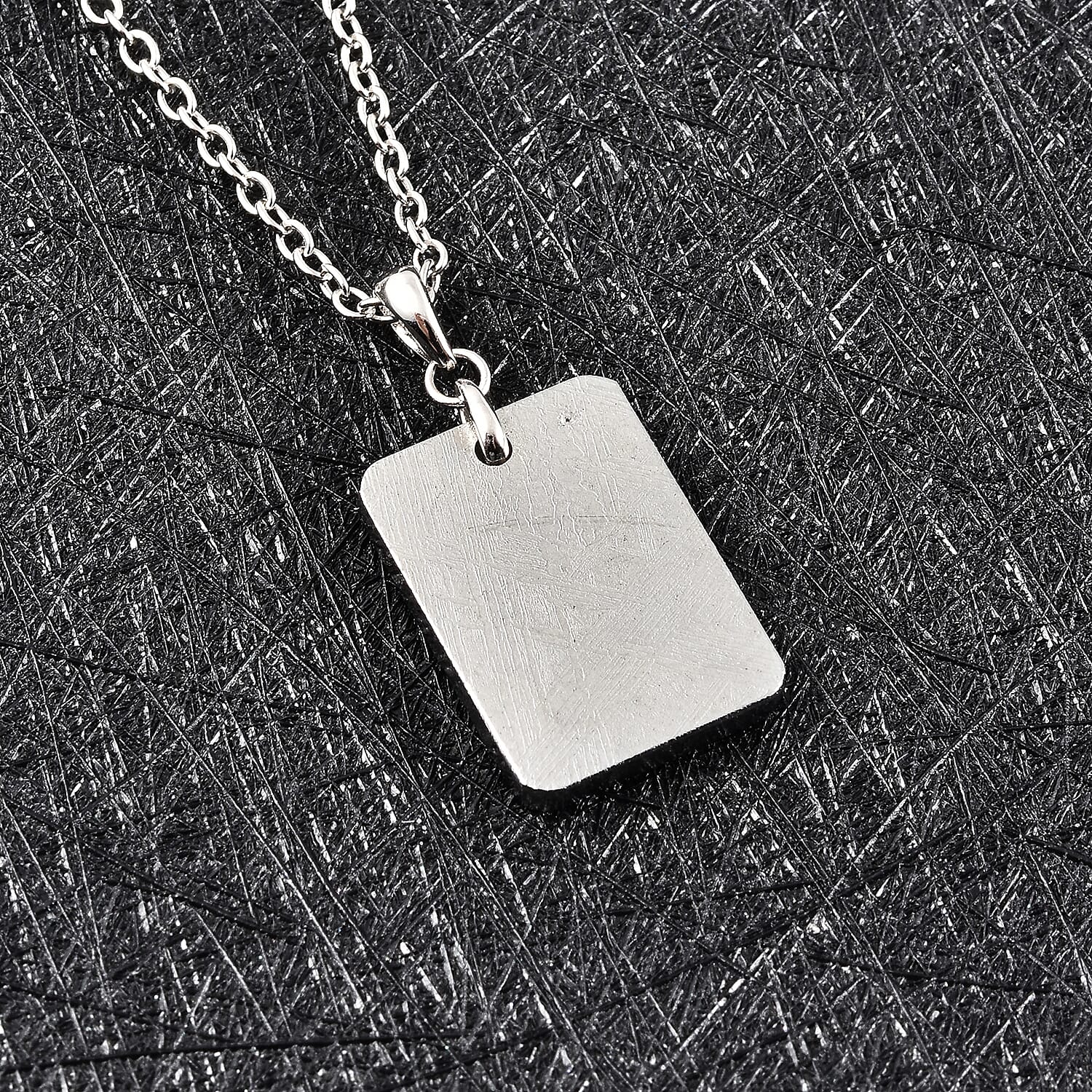Marvelous Meteorite (Cush 18x13 mm) Pendant Necklace (24 Inches) in Rhodium Over Sterling Silver