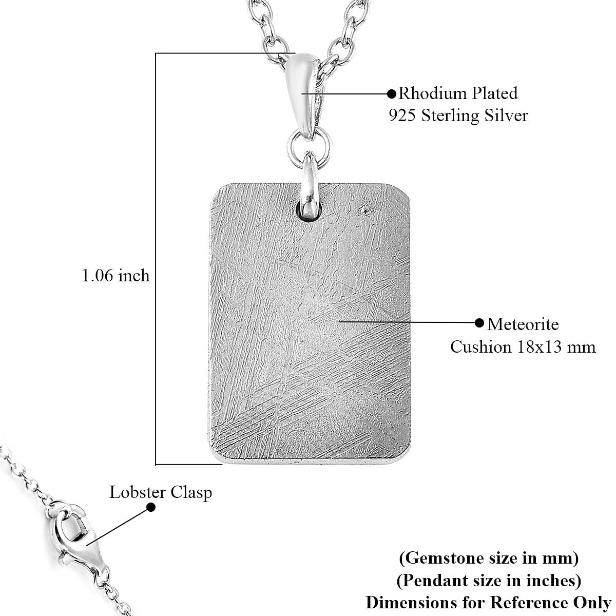 Marvelous Meteorite (Cush 18x13 mm) Pendant Necklace (24 Inches) in Rhodium Over Sterling Silver