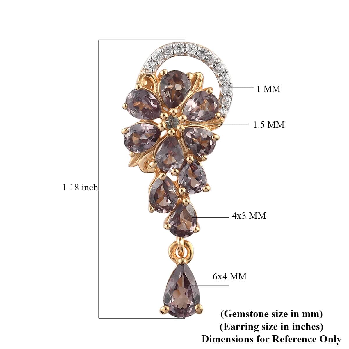 Natural Merelani Color Change Garnet and Zircon Earrings in Vermeil Yellow Gold Over Sterling Silver 4.00 ctw image number 4