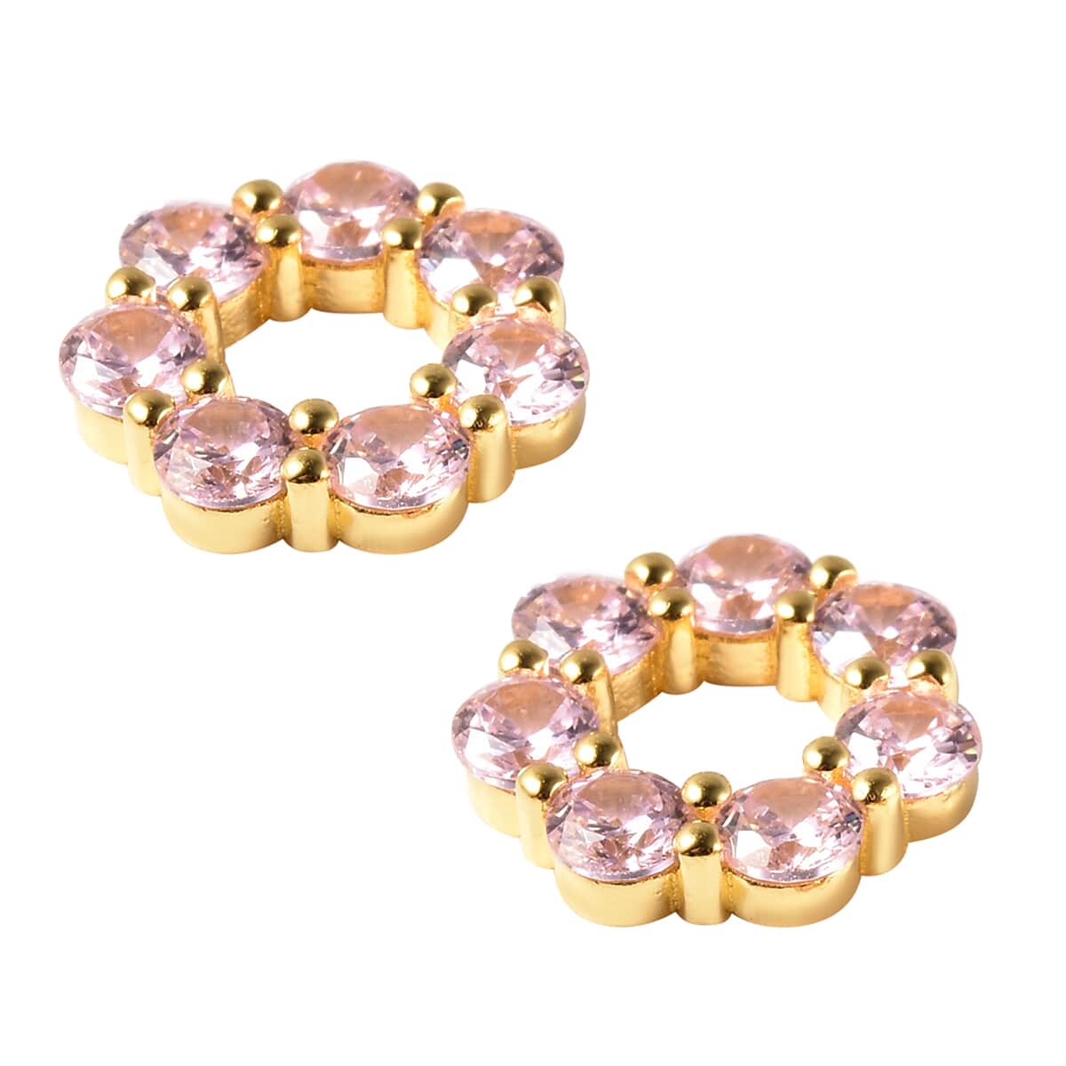 Simulated Pink Diamond Circular Stud Interchangeable Earrings Charms in 14K Yellow Gold Over Sterling Silver 2.00 ctw image number 3