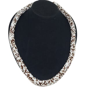 Simulated White Pearl and Coconut Shell Necklace 25 Inches