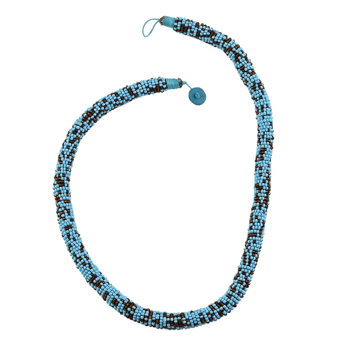 Simulated Turquoise Color Pearl and Coconut Shell Beaded Necklace 25 Inches image number 0