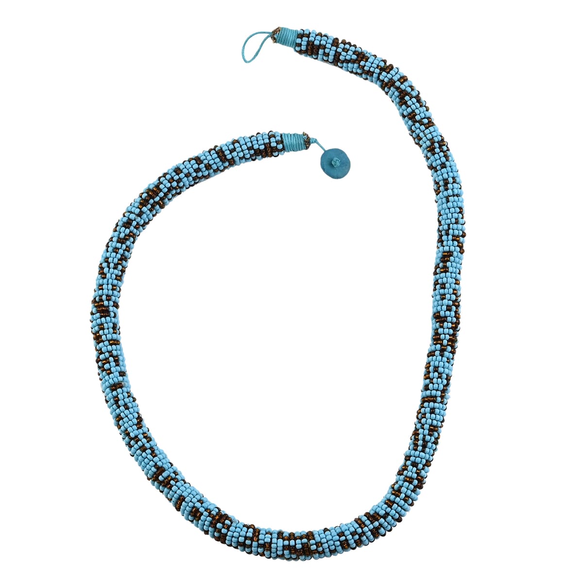 Simulated Turquoise Color Pearl and Coconut Shell Necklace 25 Inches image number 0