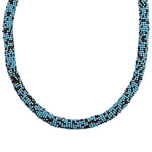 Simulated Turquoise Color Pearl and Coconut Shell Necklace 25 Inches