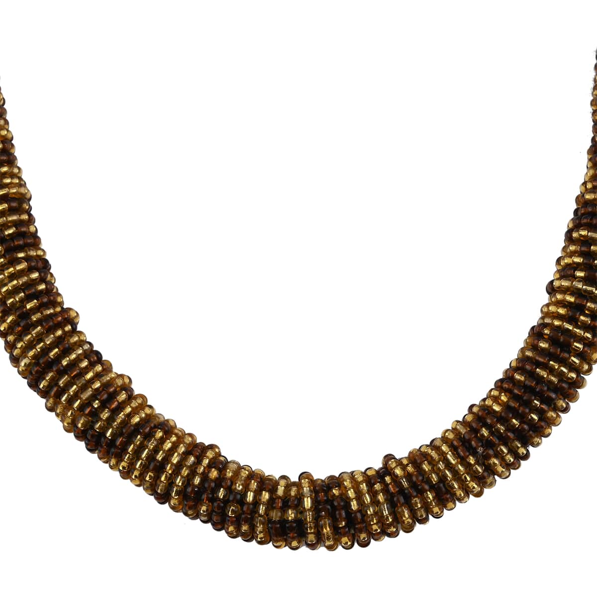Simulated Golden Pearl and Coconut Shell Beaded Necklace 25 Inches image number 1