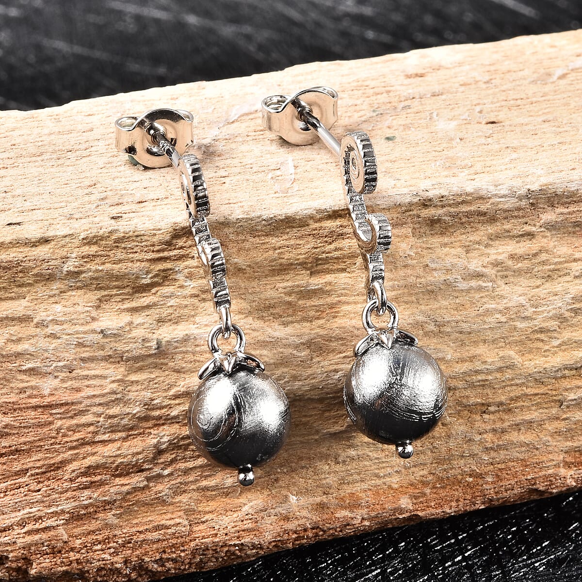 Marvelous Meteorite and White Zircon Beaded Drop Earrings in Rhodium Over Sterling Silver image number 1