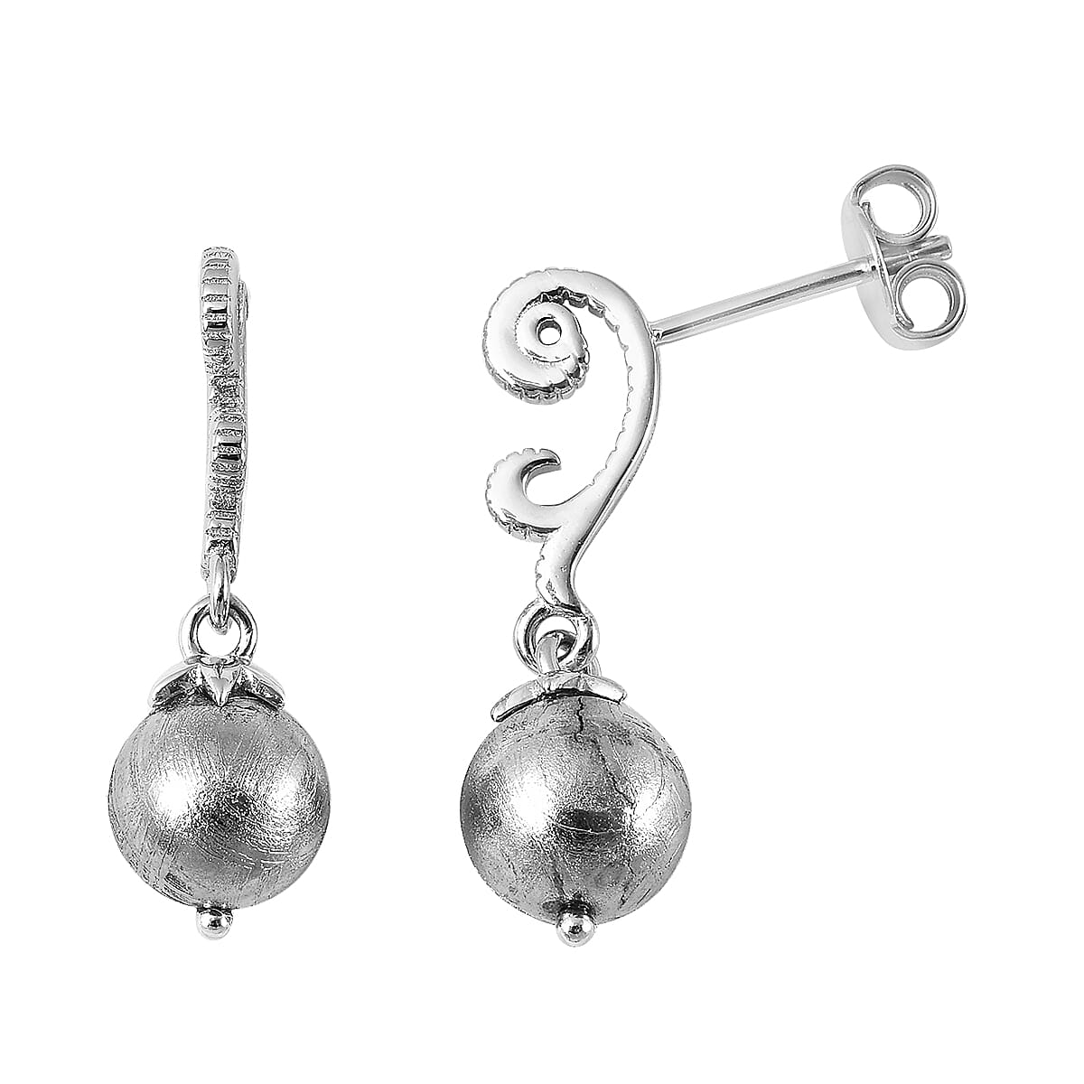Marvelous Meteorite and White Zircon Beaded Drop Earrings in Rhodium Over Sterling Silver