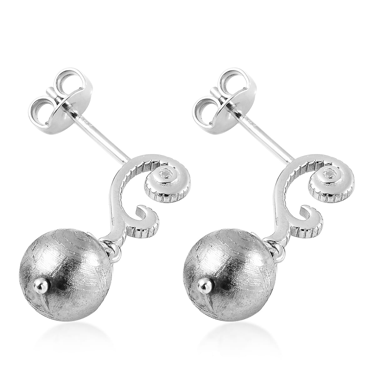 Marvelous Meteorite and White Zircon Beaded Drop Earrings in Rhodium Over Sterling Silver