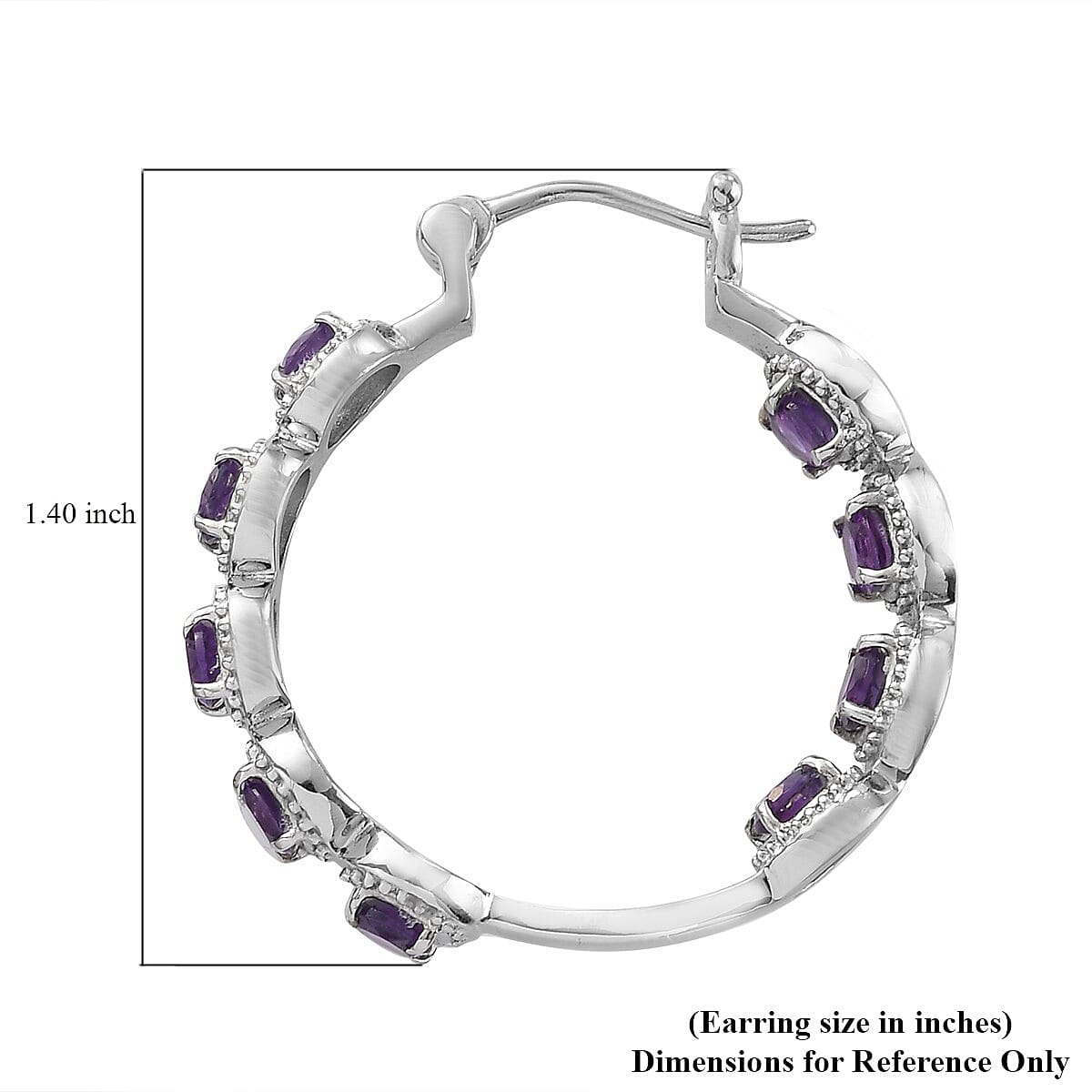Amethyst Hoop Earrings in Stainless Steel 10 Grams 4.00 ctw