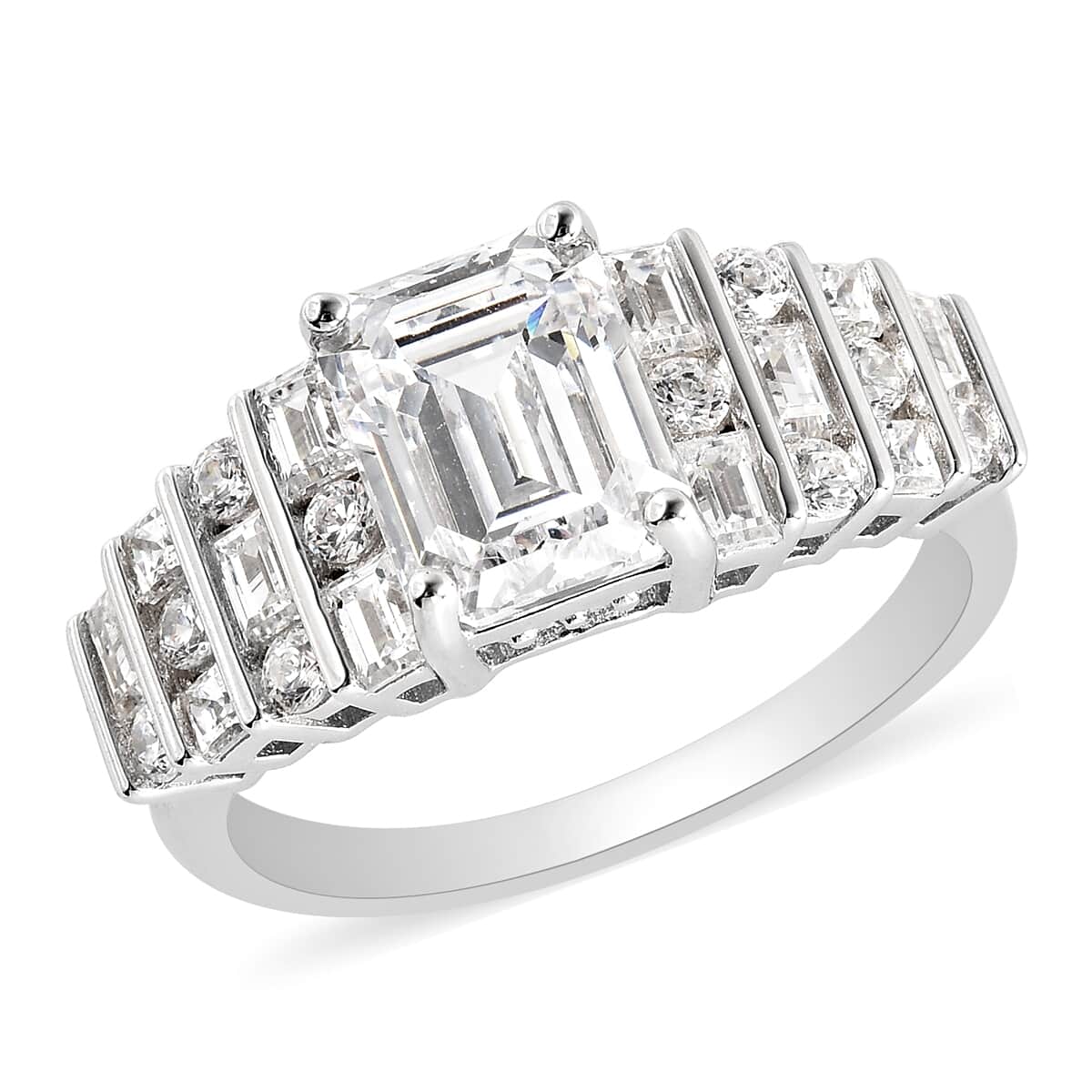 Lustro Stella Made with Finest CZ Ring in Rhodium Over Sterling Silver (Size 7.0) 6.75 ctw image number 0