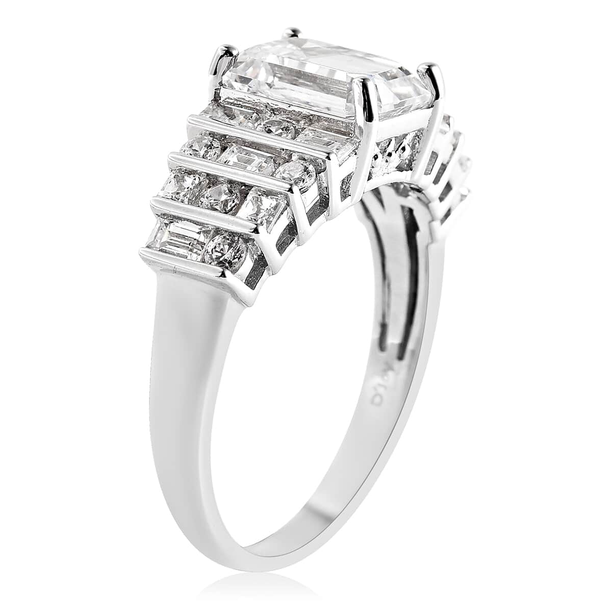 Lustro Stella Made with Finest CZ Ring in Rhodium Over Sterling Silver (Size 7.0) 6.75 ctw image number 3