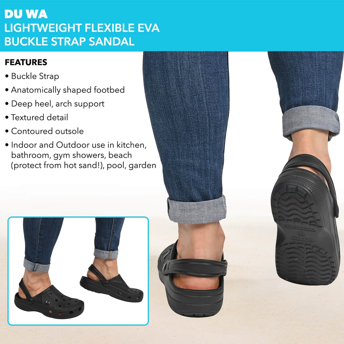 DU WA Black Ultra Lightweight Flexible EVA Convertible Slingback Clog - Size 9-9.5 image number 1