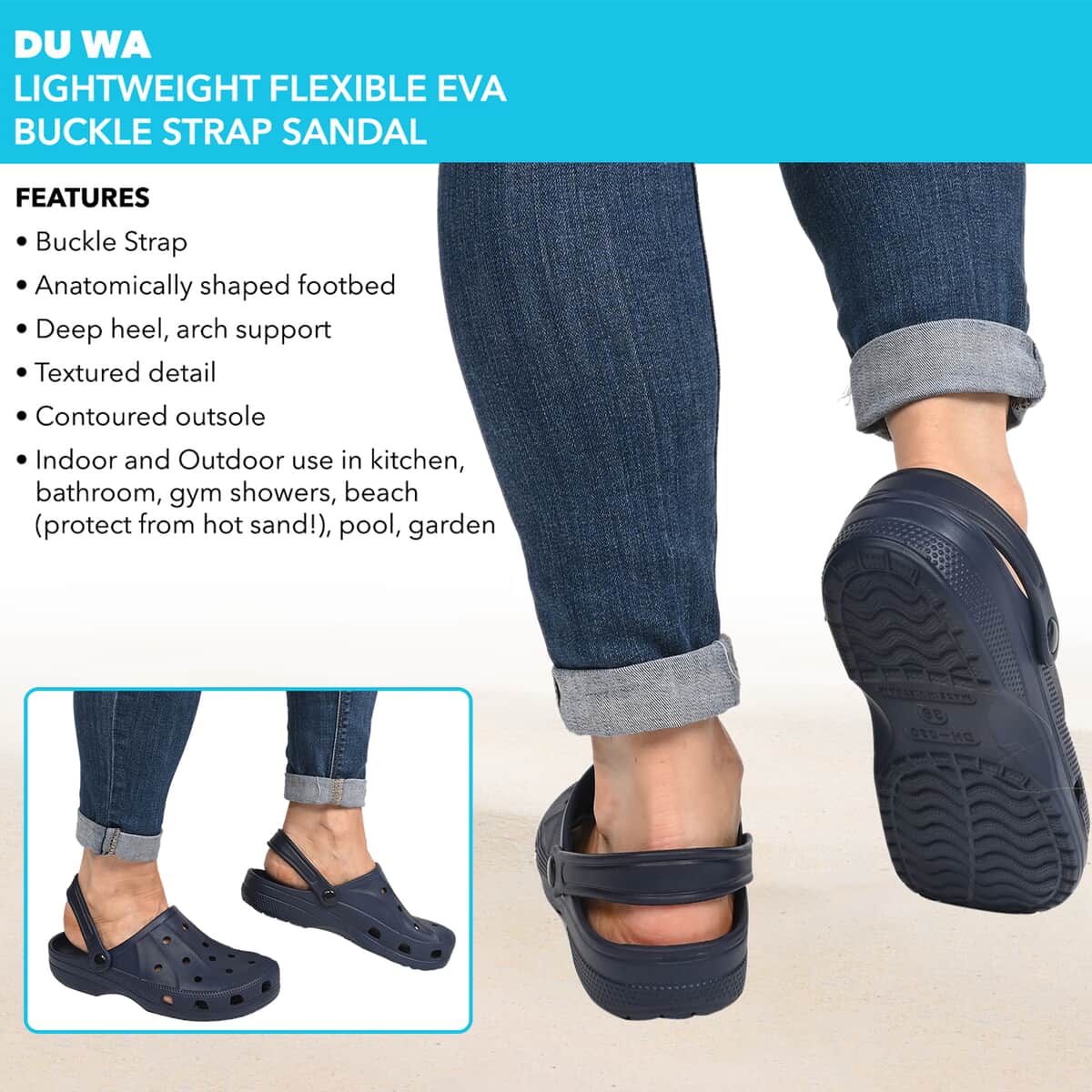 DU WA Black Ultra Lightweight Flexible EVA Convertible Slingback Clog - Size 6-6.5 image number 1
