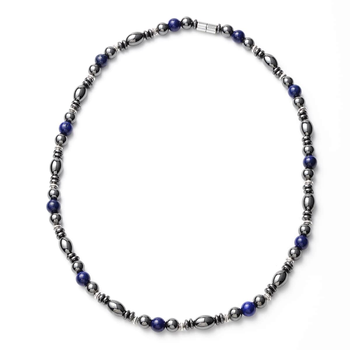 Valentine Special Deal Lapis Lazuli and Hematite Beaded Necklace 22 Inches in Silvertone 25.00 ctw image number 0