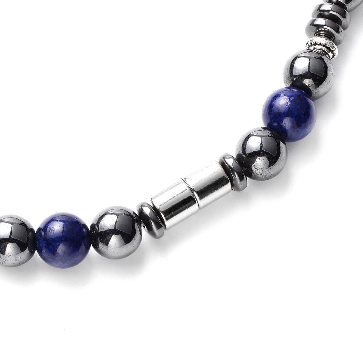 Valentine Special Deal Lapis Lazuli and Hematite Beaded Necklace 22 Inches in Silvertone 25.00 ctw image number 2