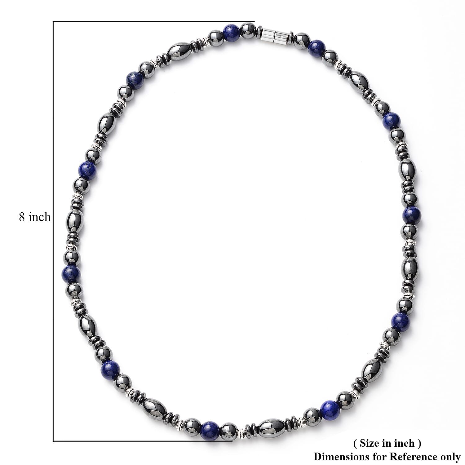 Lapis Lazuli and Hematite Beaded Men's Necklace 22 Inches in Silvertone 25.00 ctw