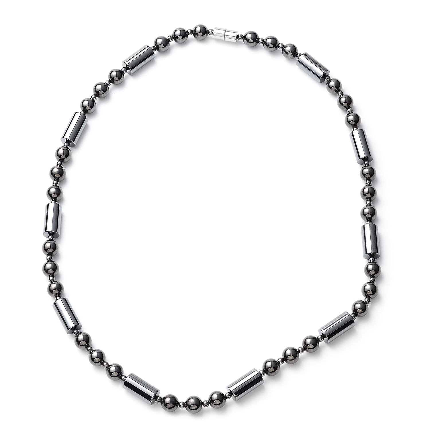 Hematite Beaded Necklace 22 Inches in Silvertone