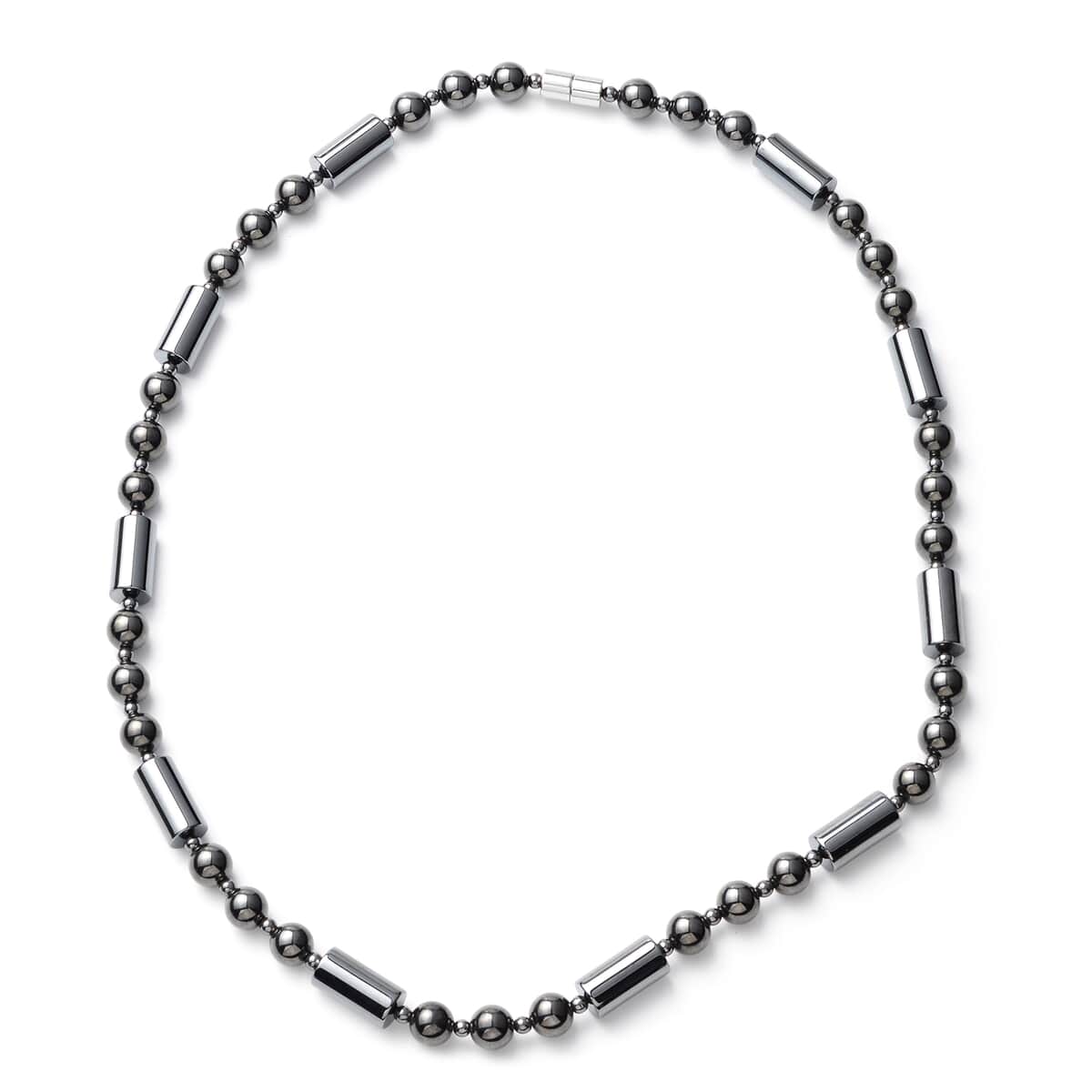 Hematite Beaded Necklace 22 Inches in Silvertone image number 0