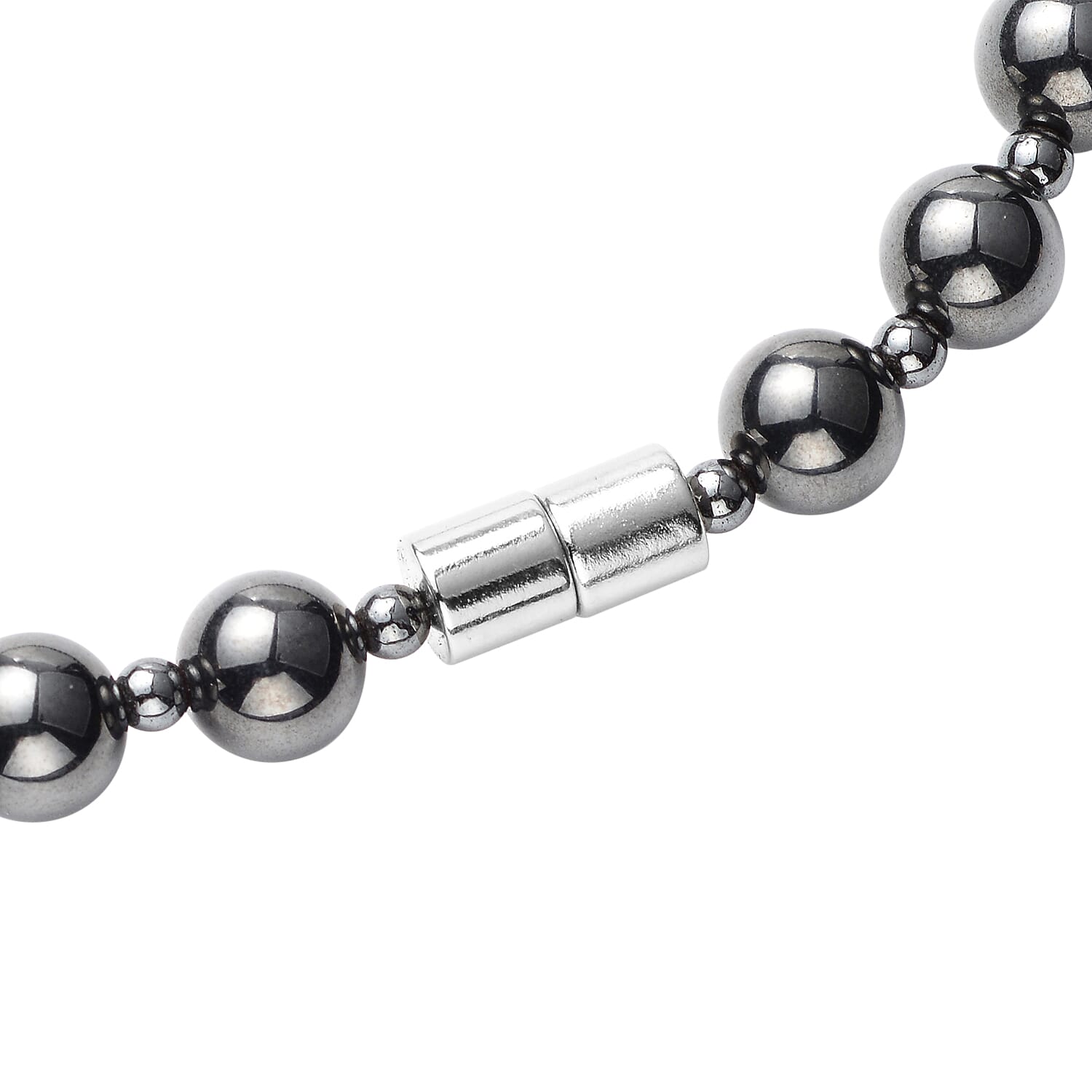 Hematite Beaded Necklace 22 Inches in Silvertone
