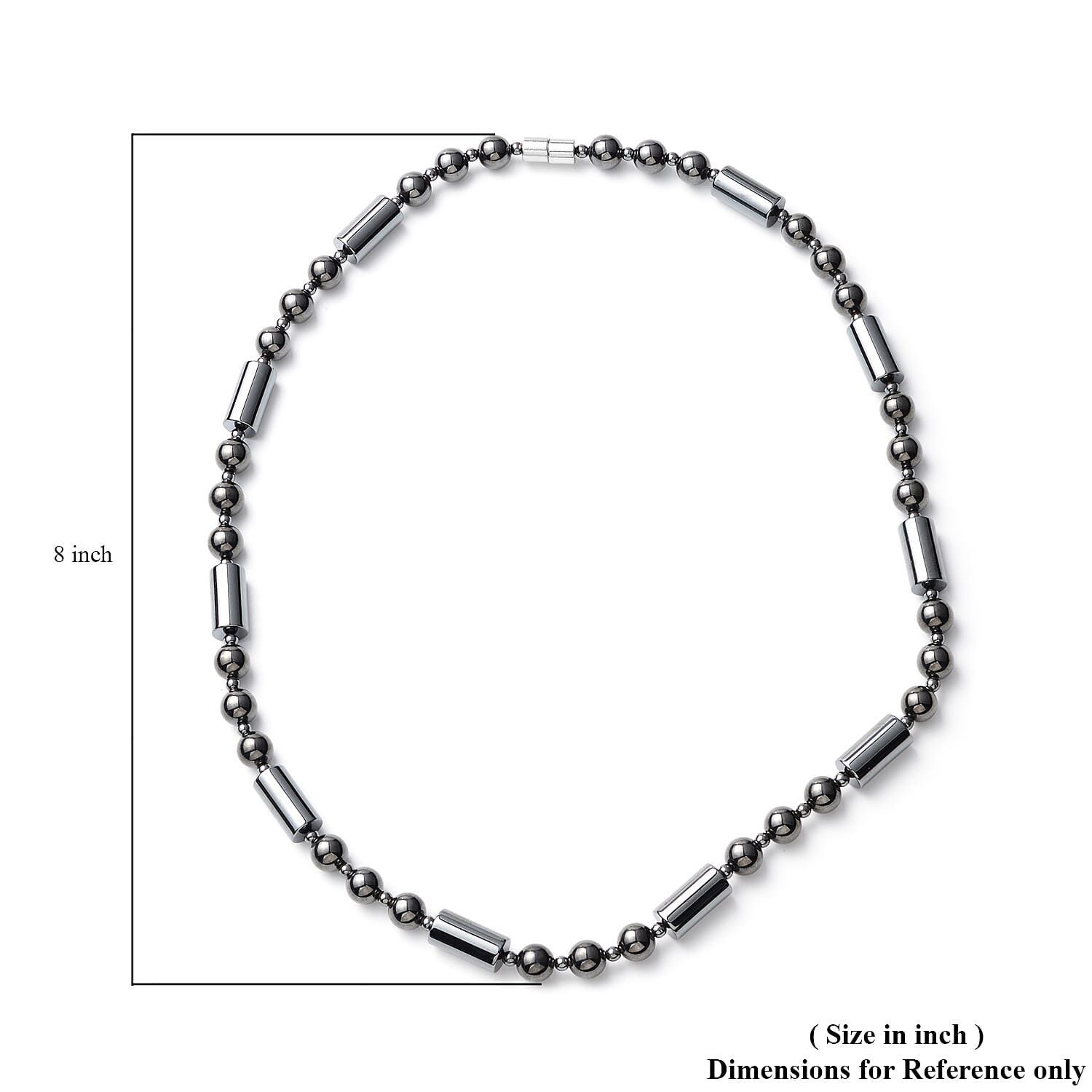 Hematite Beaded Necklace 22 Inches in Silvertone