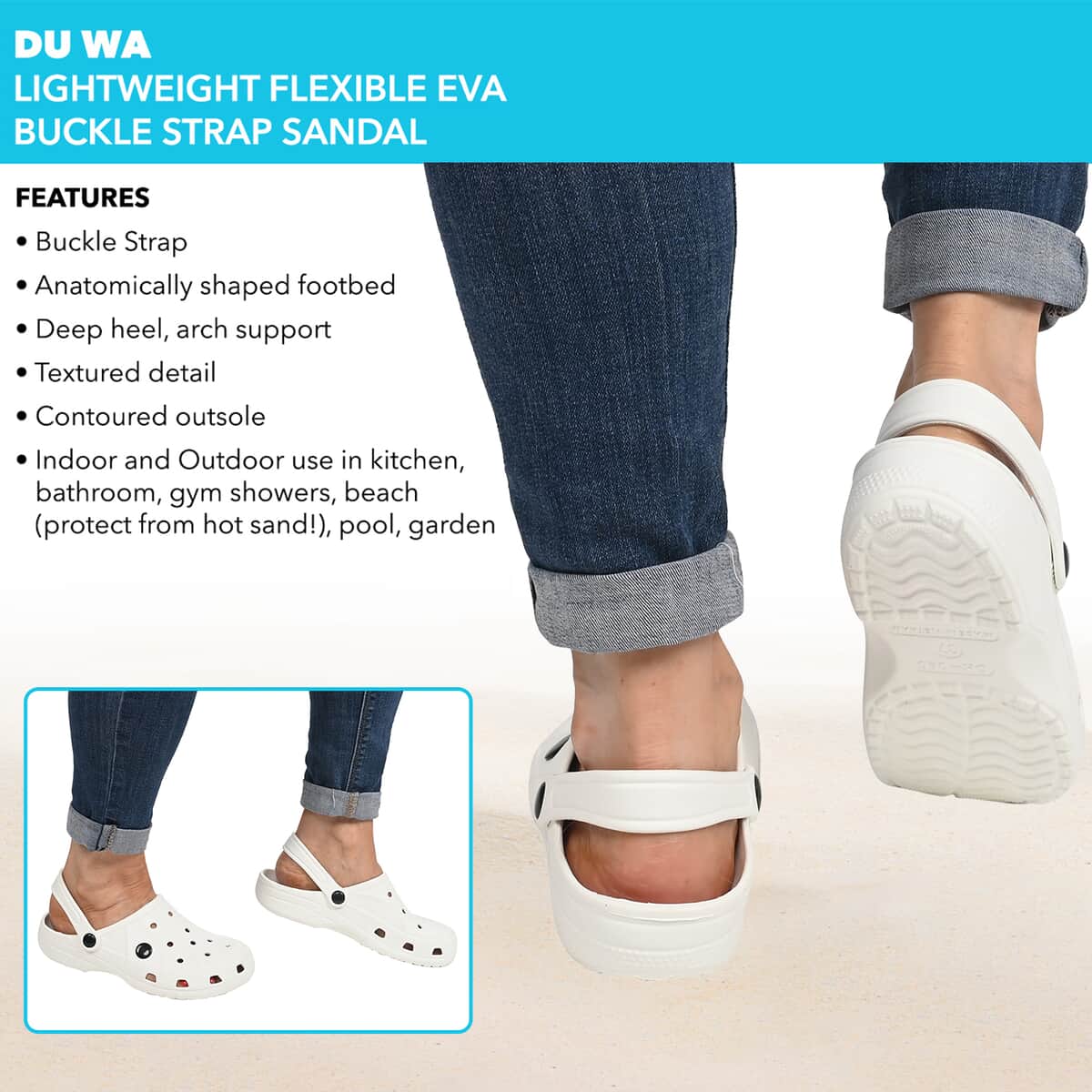 DU WA White Ultra Lightweight Flexible EVA Convertible Slingback Clog - Size 8-8.5 image number 1