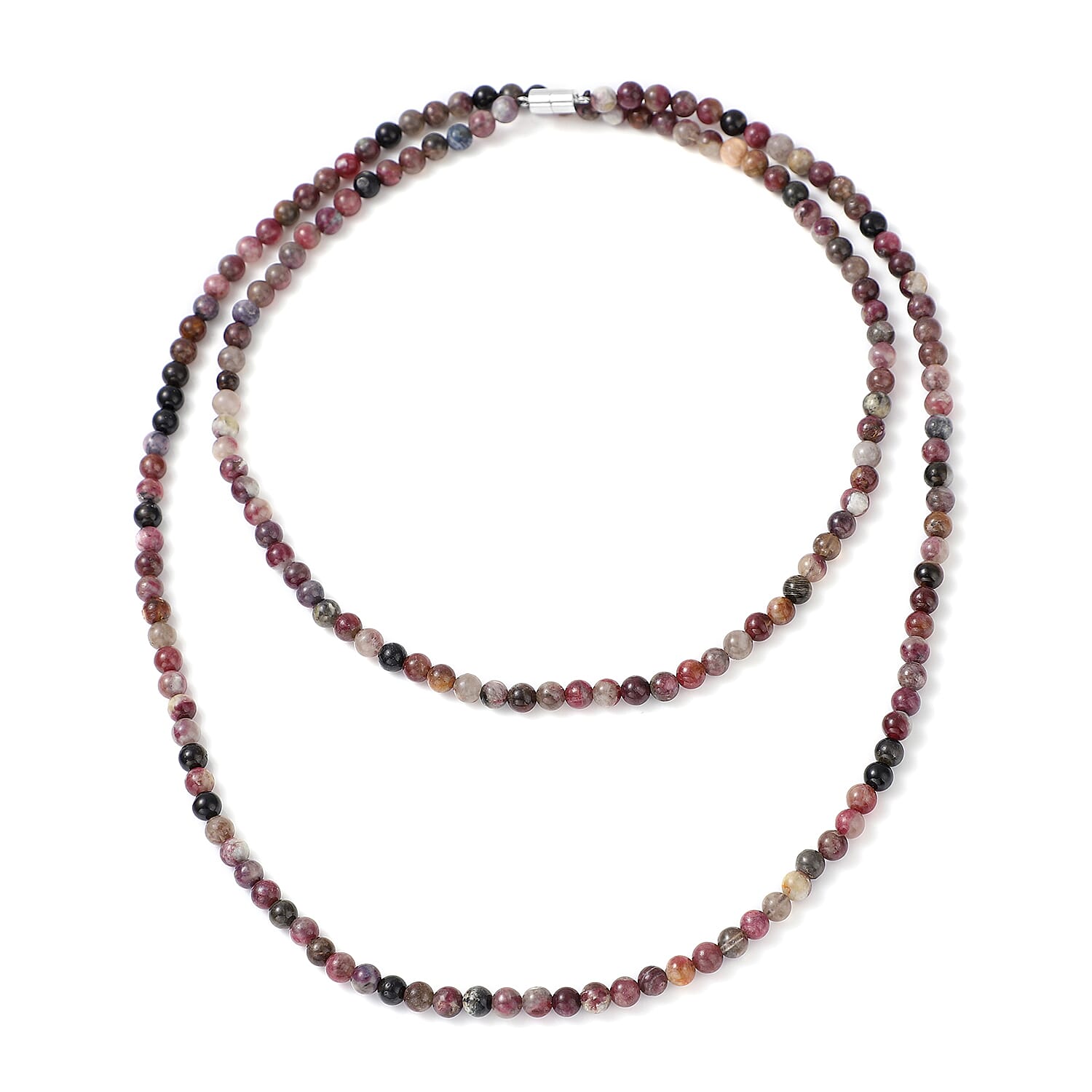 Multi-Tourmaline Beaded Necklace 36 Inches in Rhodium Over Sterling Silver Magnetic Lock 210.00 ctw