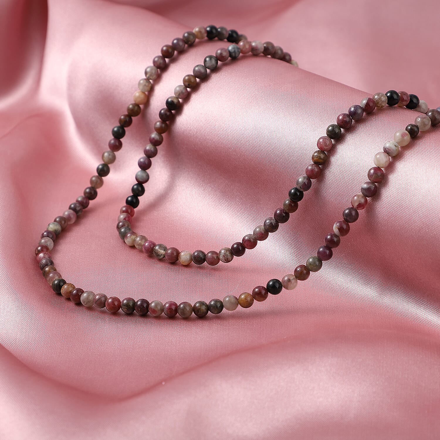 Multi-Tourmaline Beaded Necklace 36 Inches in Rhodium Over Sterling Silver Magnetic Lock 210.00 ctw